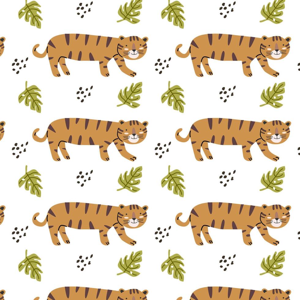 pattern with cute wild africa animal tiger childish vector