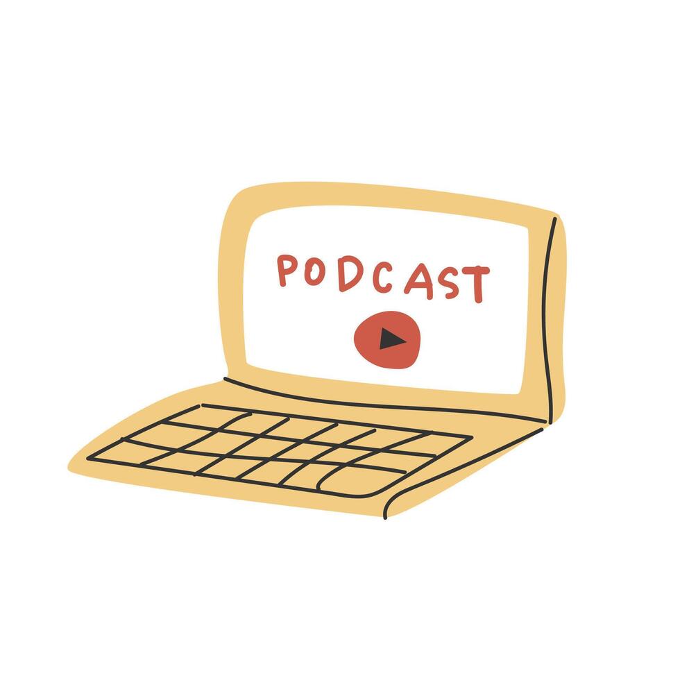 laptop for podcast - vector icon isolated in flat