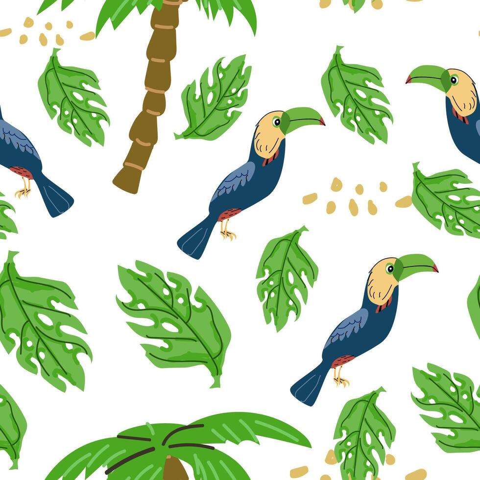 Summer tropical bird toucan in jungle seamless pattern vector