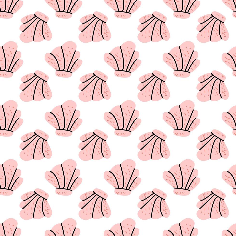 Pink seashell seamless pattern in flat style vector