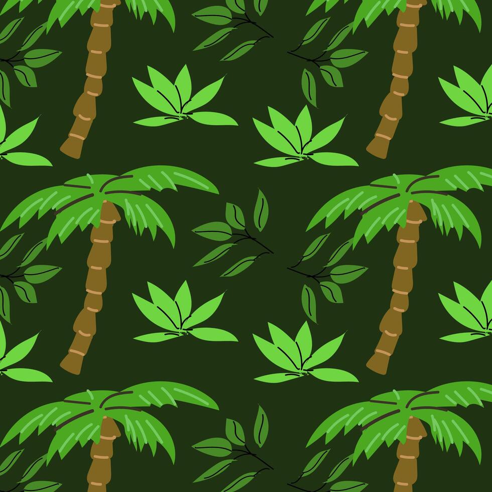 verde tropical hoja y palma sin costura modelo vector