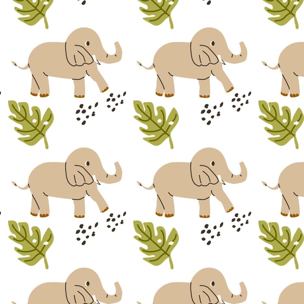 pattern with cute elephant wild africa animals childish vector