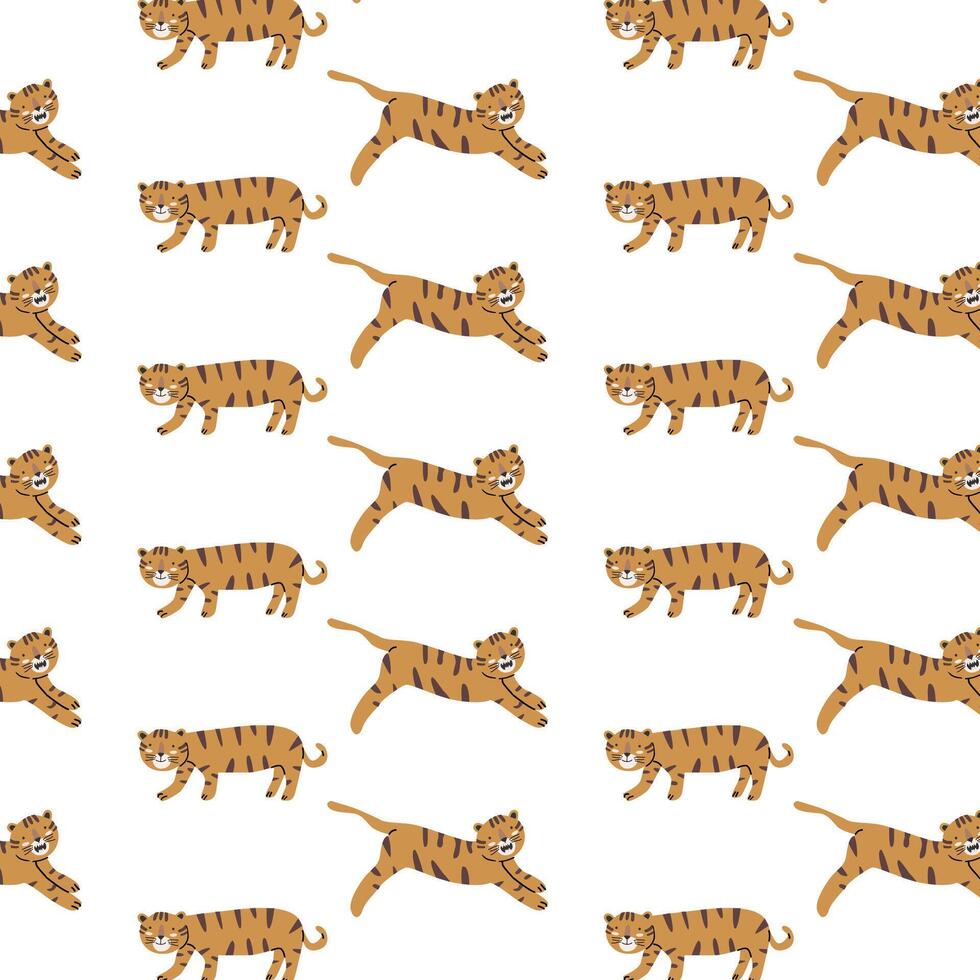 Childish pattern with cute tiger wild animal vector