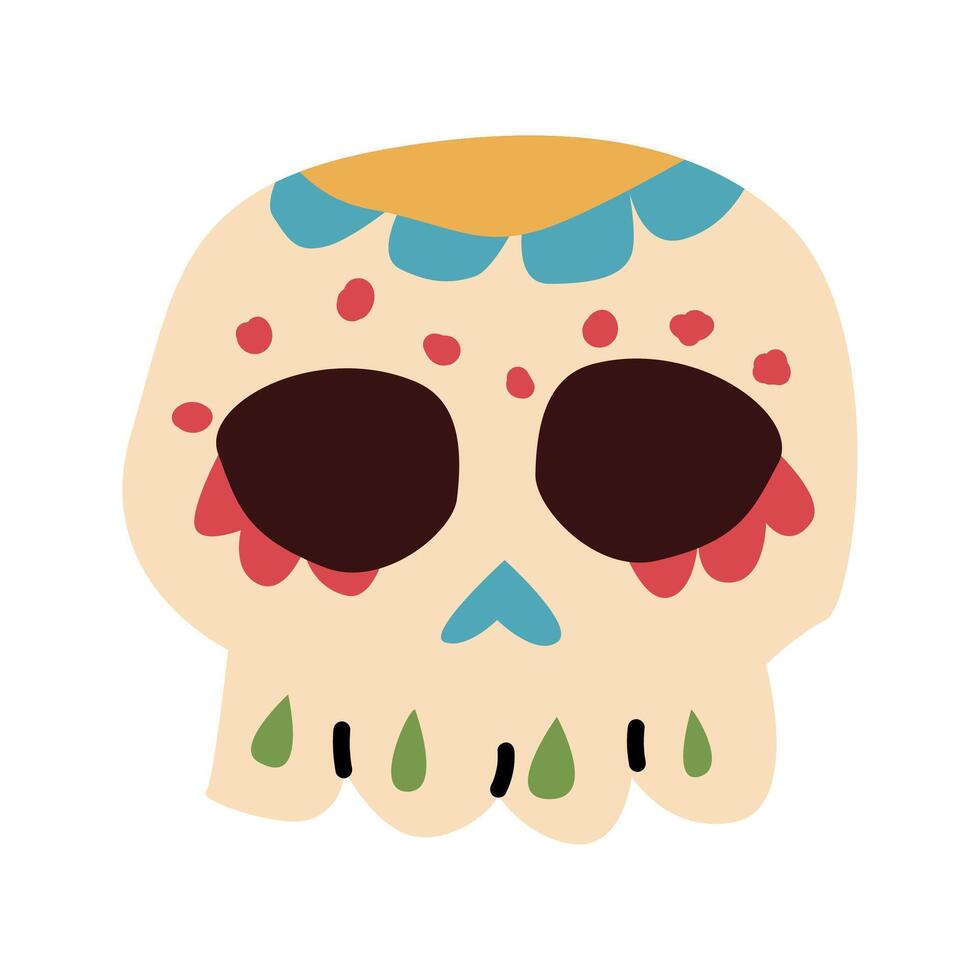 mexican skull with folk ornament isolated icon, front view vector