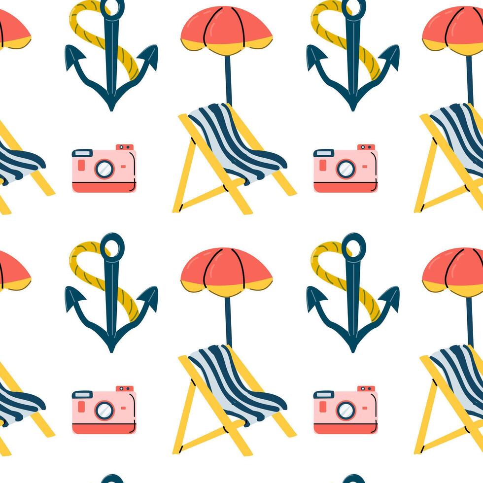 Cute sea beach seamless pattern with summer elements vector