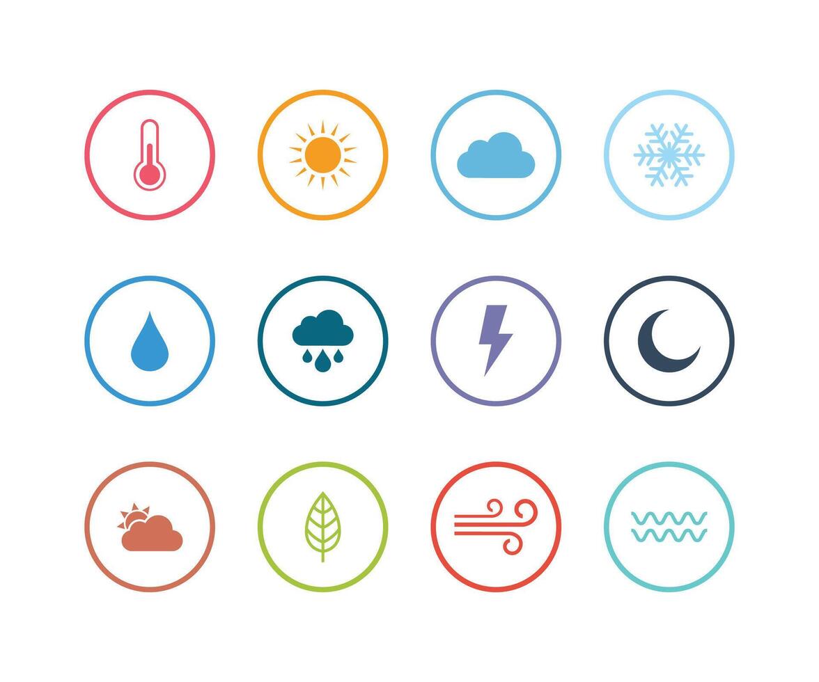 Weather icon set vector illustration. Colorful weather button icons