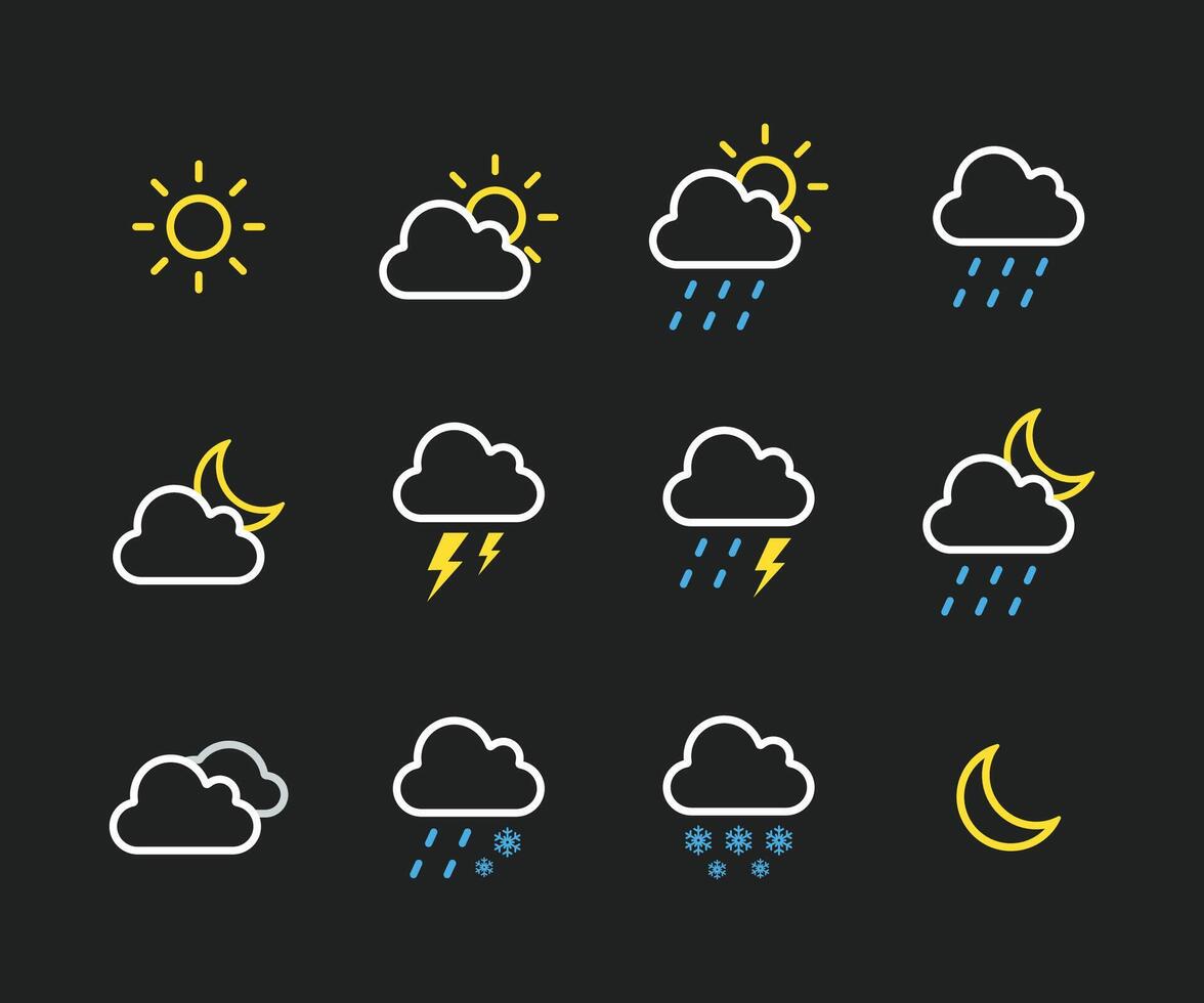 Set of weather linear icons flat vector design.