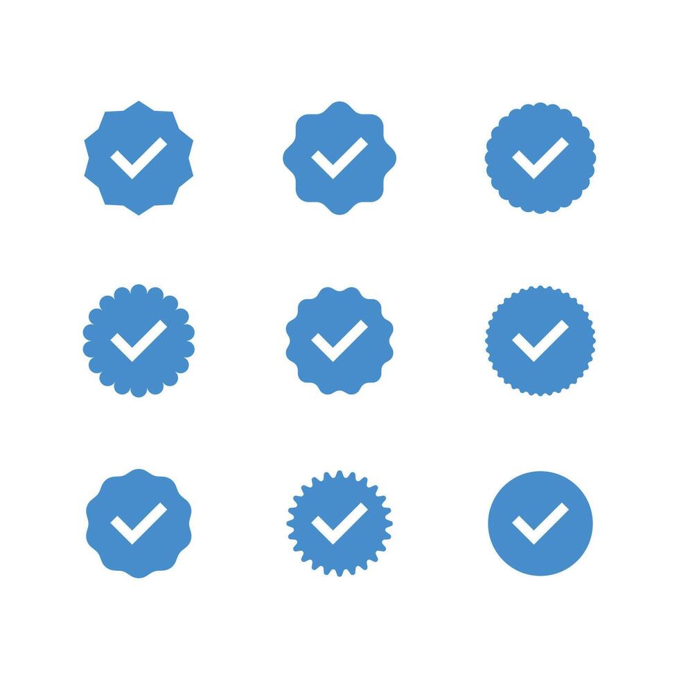 Badge check icon. Verified badge profile set. Check mark, approved profile sign. Verified account concept. vector