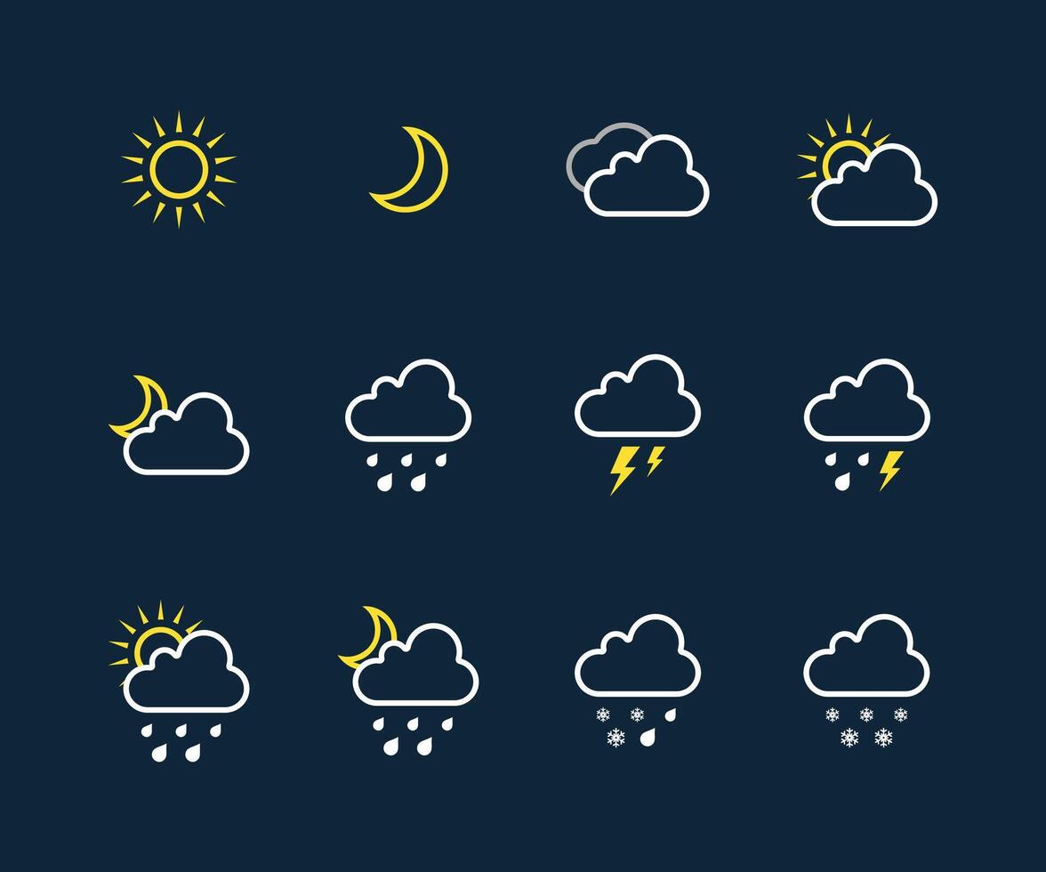 Set of weather linear icons, flat vector design