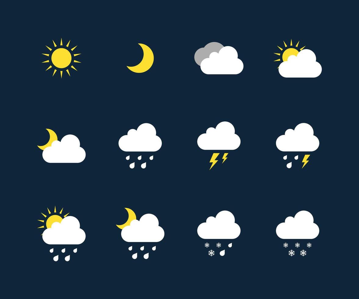 conjunto de pronóstico clima iconos, plano vector diseño