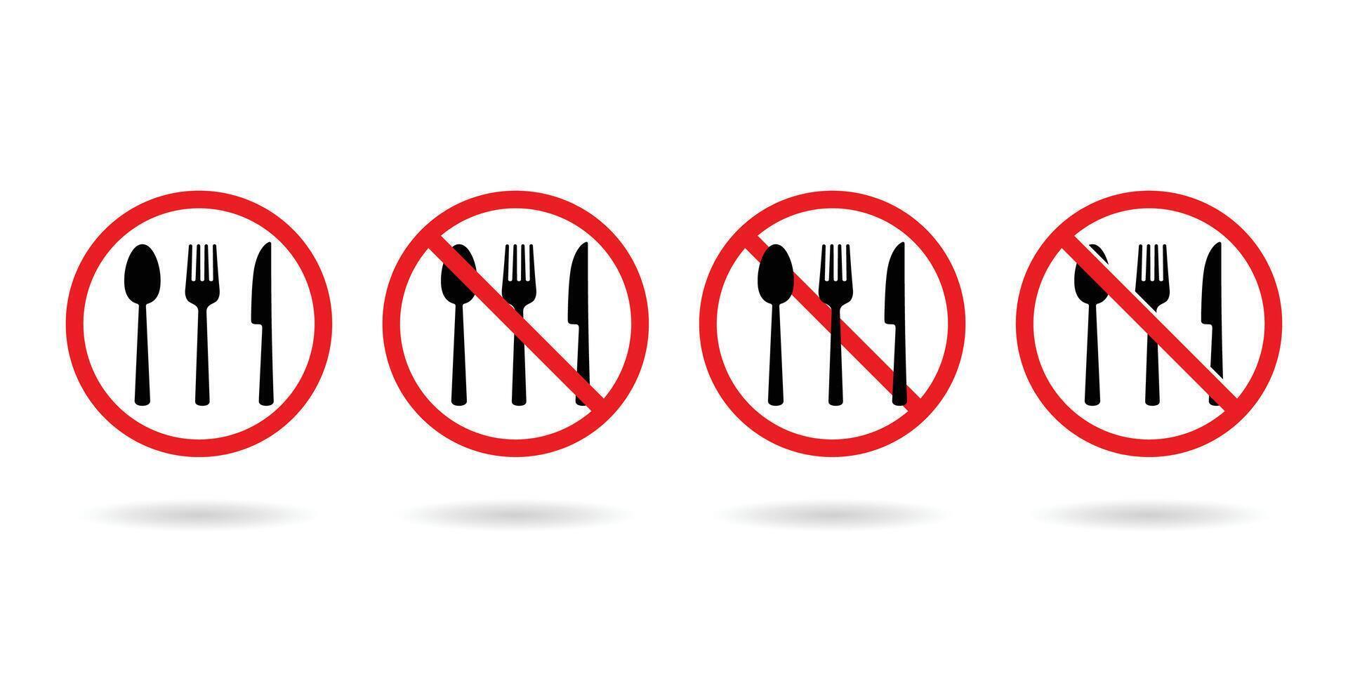 Eating prohibited icon. Cutlery and prohibition sign. Anti spyware icon symbol illustration. vector
