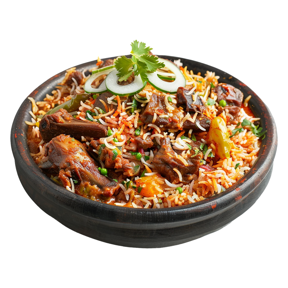 AI generated Delicious dum handi biryani in bowl isolated on transparent background png