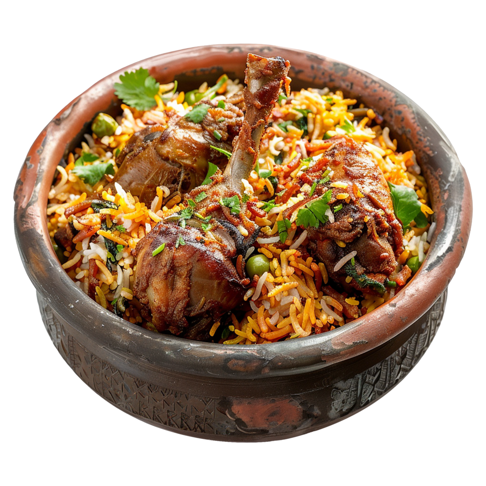 AI generated Delicious dum handi biryani in bowl isolated on transparent background png