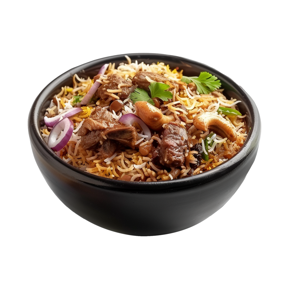 AI generated Delicious dum handi biryani in bowl isolated on transparent background png