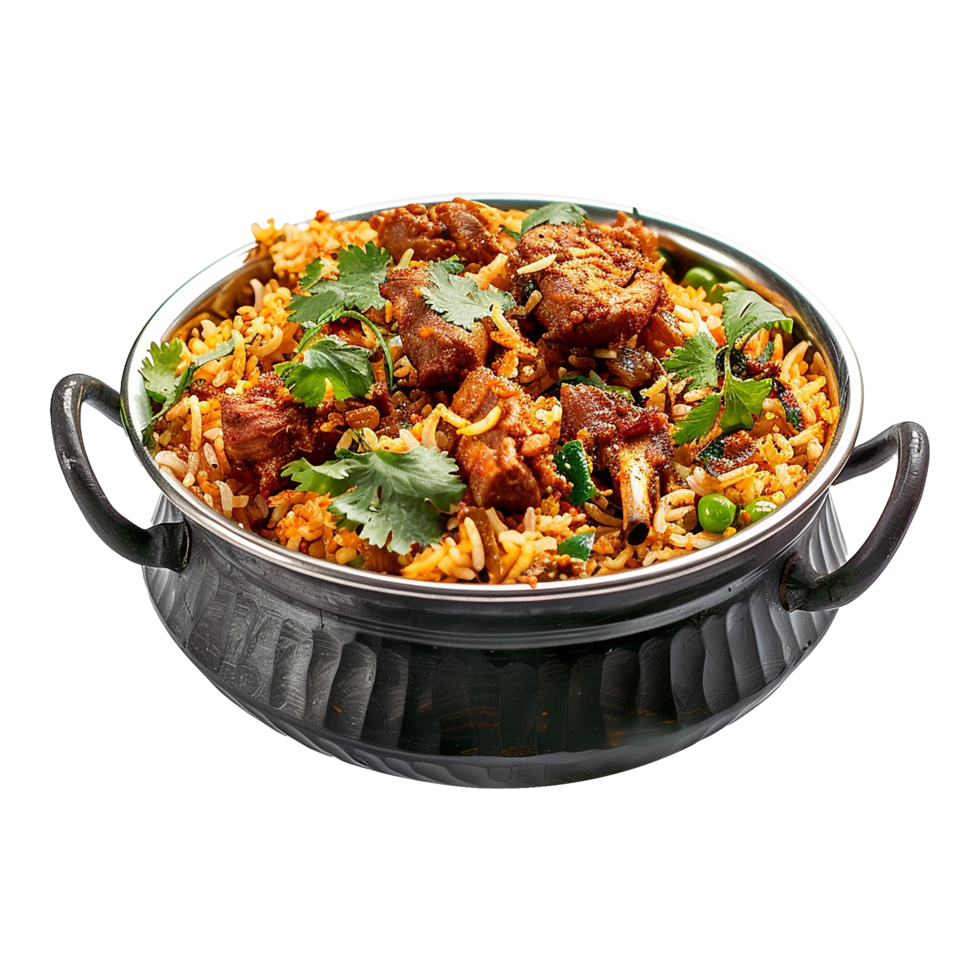 AI generated Delicious dum handi biryani in bowl isolated on transparent background png