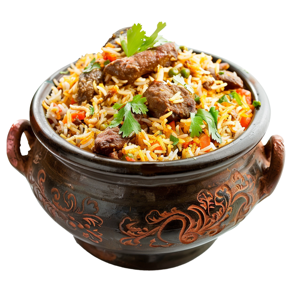 AI generated Delicious dum handi biryani in bowl isolated on transparent background png