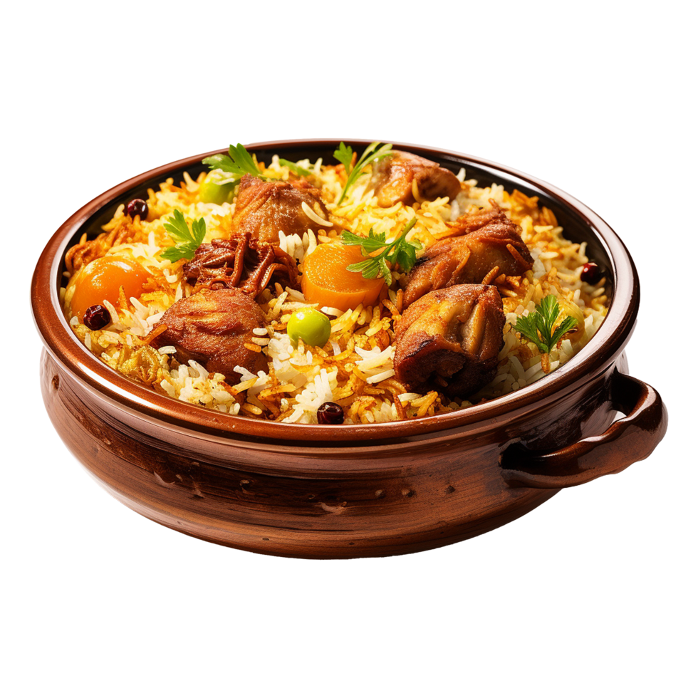 AI generated Delicious dum handi biryani in bowl isolated on transparent background png