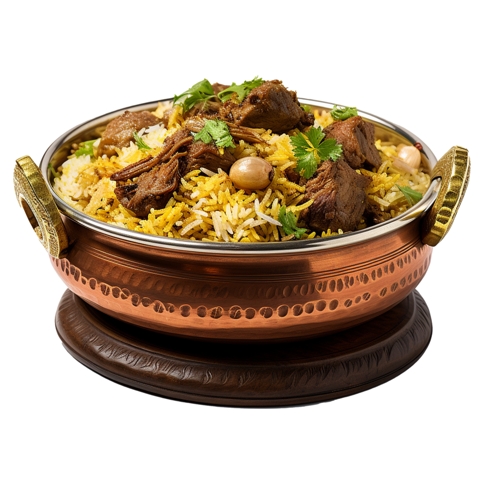 AI generated Delicious dum handi biryani in bowl isolated on transparent background png