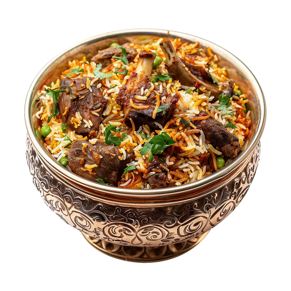 AI generated Delicious dum handi biryani in bowl isolated on transparent background png