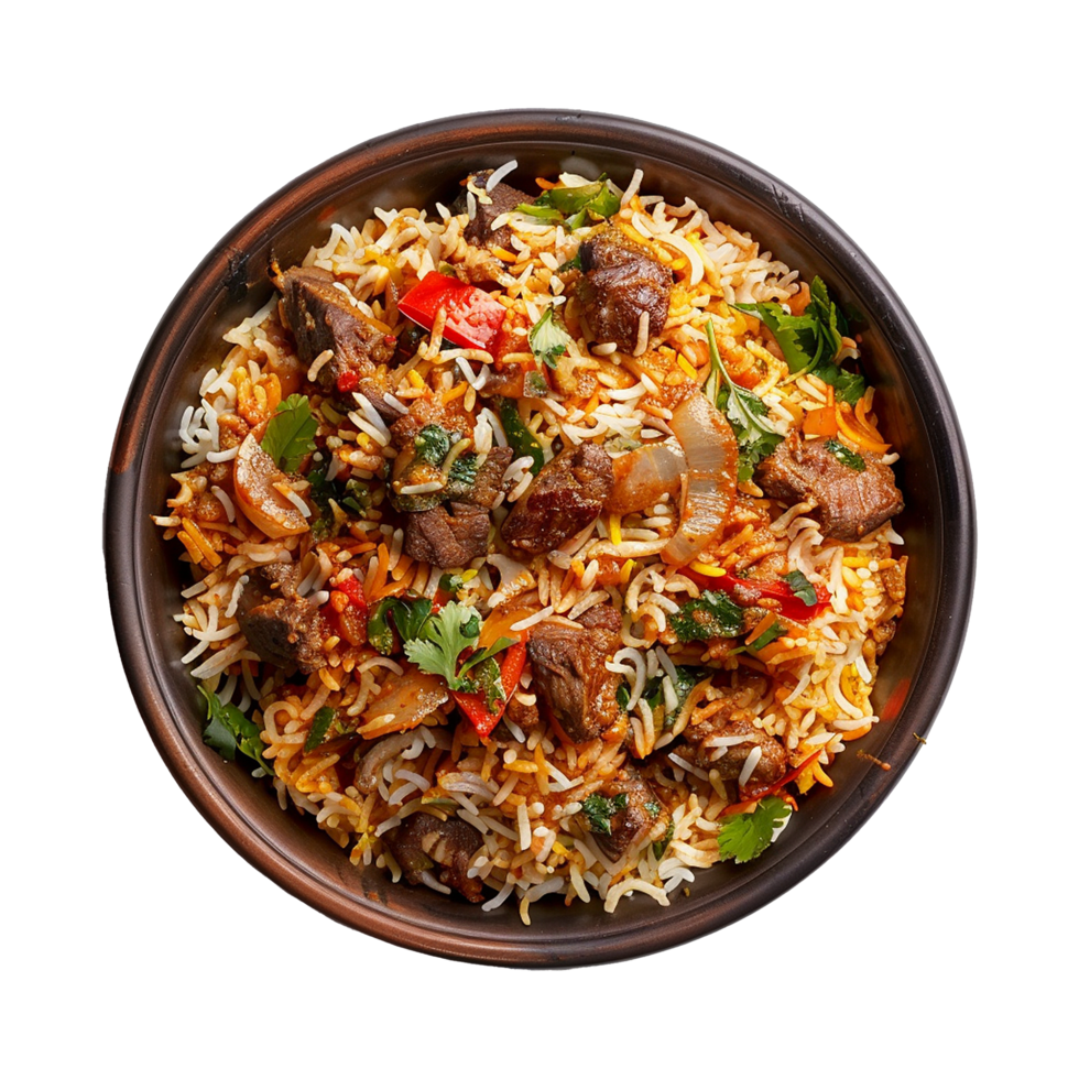 AI generated Delicious dum handi biryani in bowl isolated on transparent background png