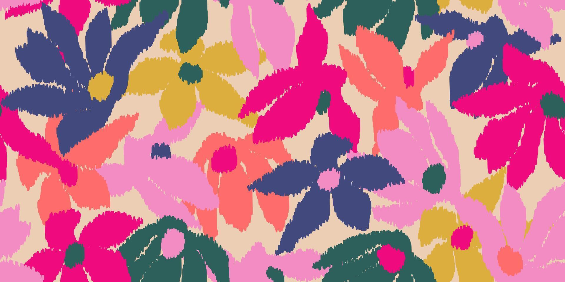 Exotic hand drawn flowers, seamless patterns embroidery style with floral for fabric, textiles, wrapping paper, cover, wall art, home decor, abstract backgrounds. Vector illustration.