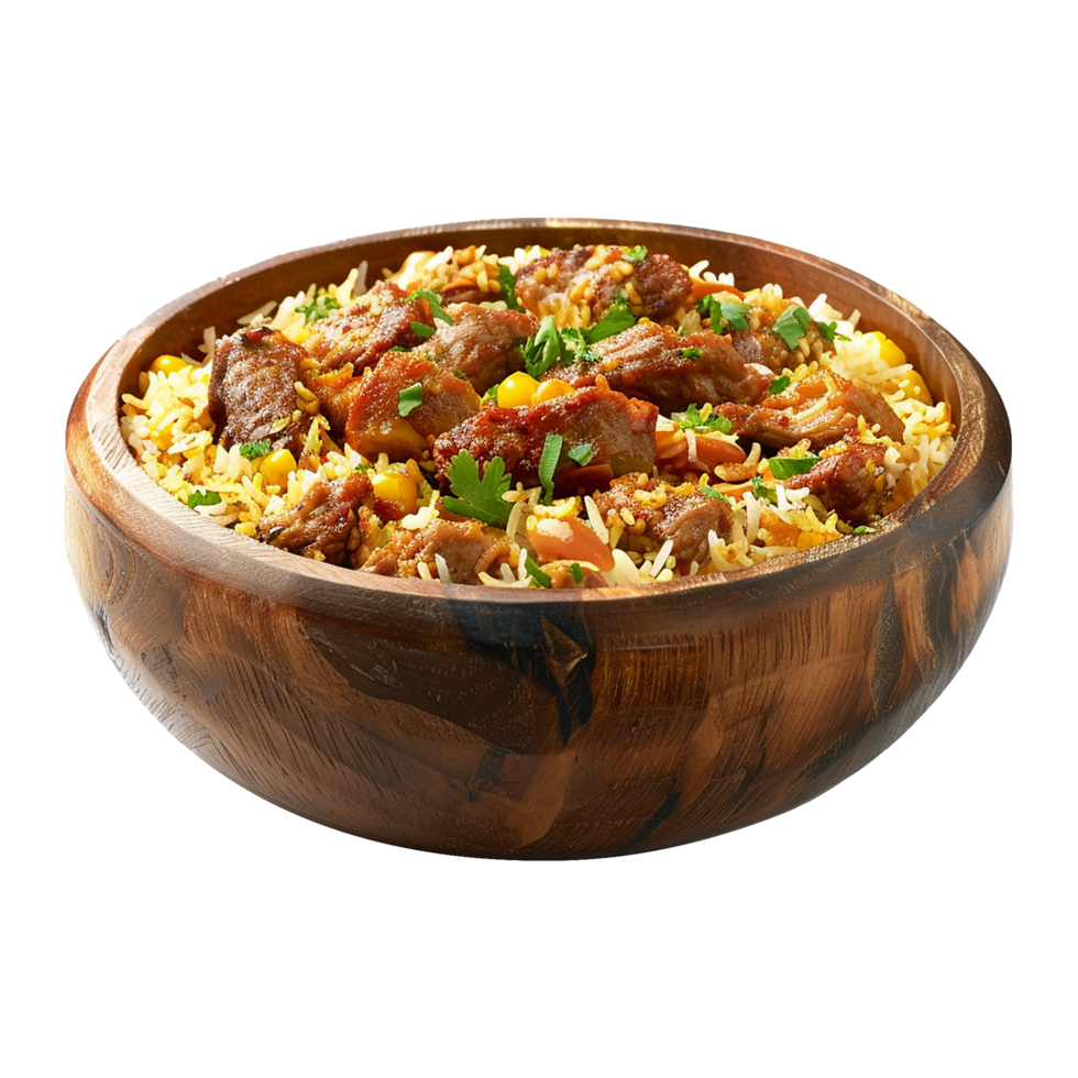 AI generated Delicious dum handi biryani in bowl isolated on transparent background png