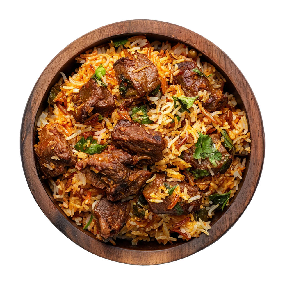 AI generated Delicious dum handi biryani in bowl isolated on transparent background png