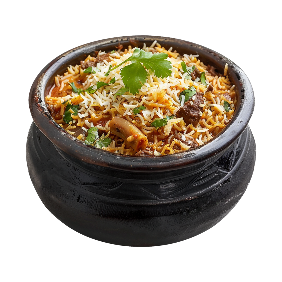 AI generated Delicious dum handi biryani in bowl isolated on transparent background png