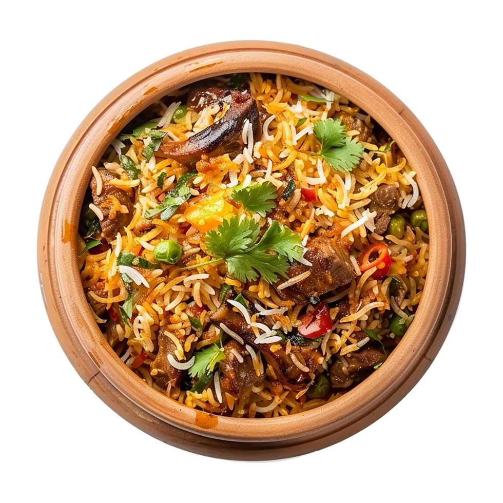 AI generated Delicious dum handi biryani in bowl isolated on transparent background png