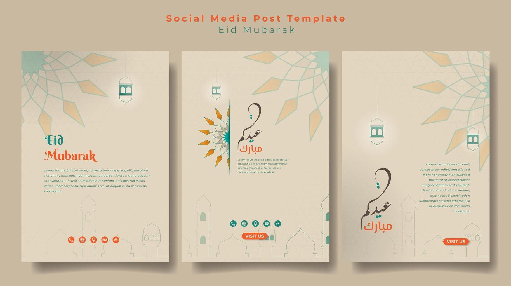 Social media post template with portrait background in cream color design. arabic text mean is eid mubarak. vector