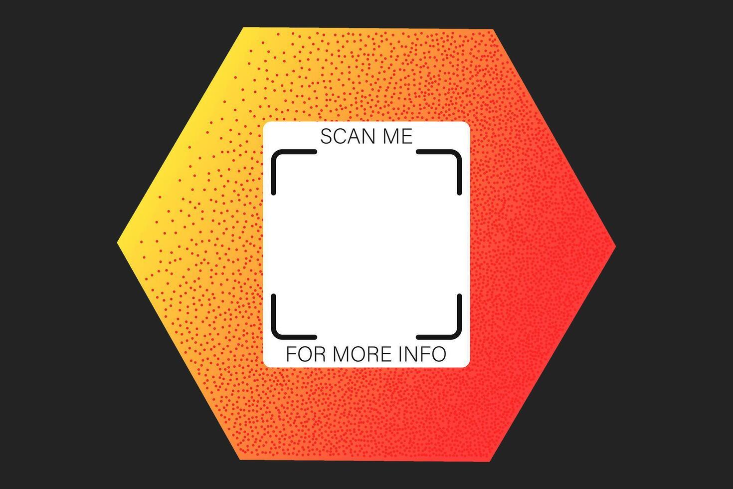 geométrico texturizado qr código vector elemento, escanear yo teléfono etiqueta modelo. qr código pegatina Bosquejo, y2k neón arco iris degradado código de barras icono en oscuro fondo, vibrante amarillo y naranja hexágono.