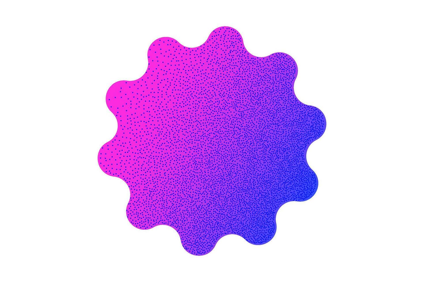 Neon geometric sticker textured stipple effect isolated on white background. Gradient uneven rounded shapes of bright colors in Y2K style, 90s, design template, mockup. Violet and blue vibrant colors. vector