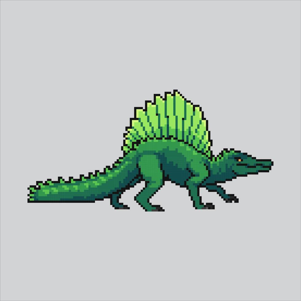 píxel Arte ilustración espinosaurio. pixelado espinosaurio. Spinosaurus dinosaurio pixelado para el píxel Arte juego y icono para sitio web y vídeo juego. antiguo colegio retro vector