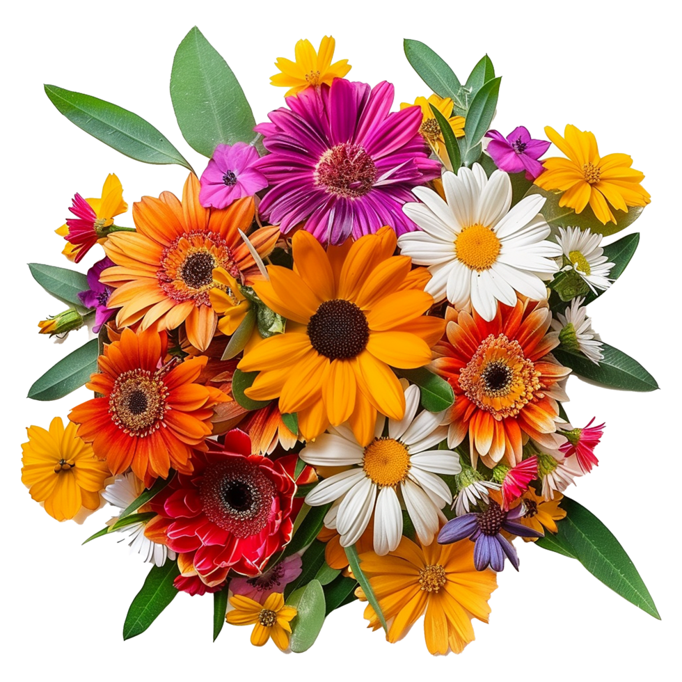 ai generado ramo de flores de flores aislado en transparente antecedentes png