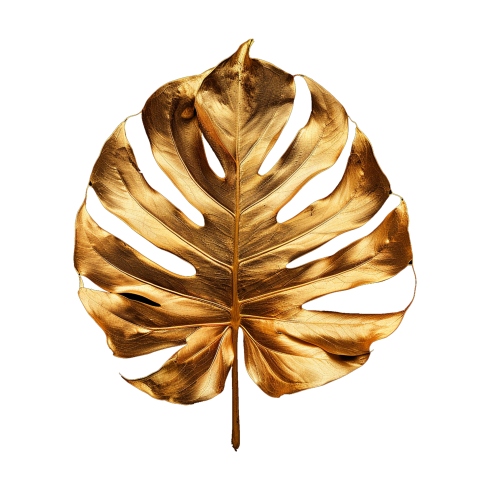 ai généré monstera plante d'or feuille isolé sur une transparent Contexte png