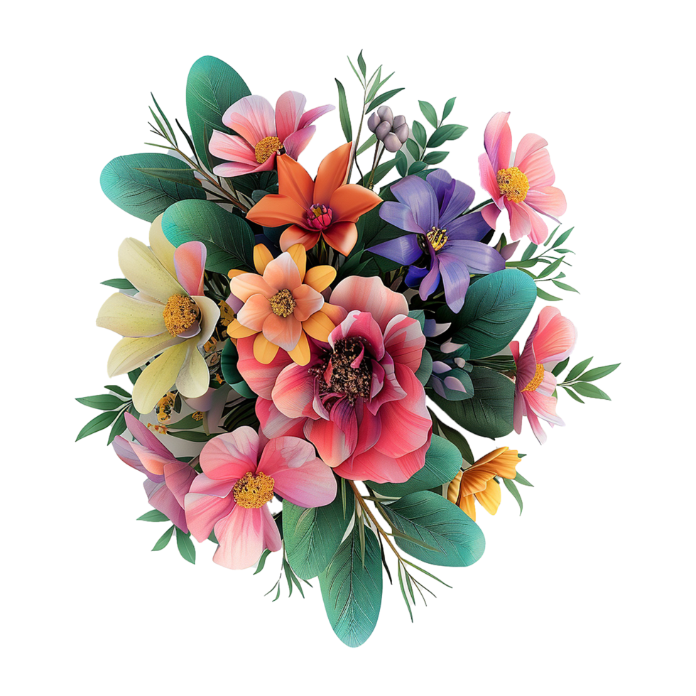 ai generado ramo de flores de flores aislado en transparente antecedentes png