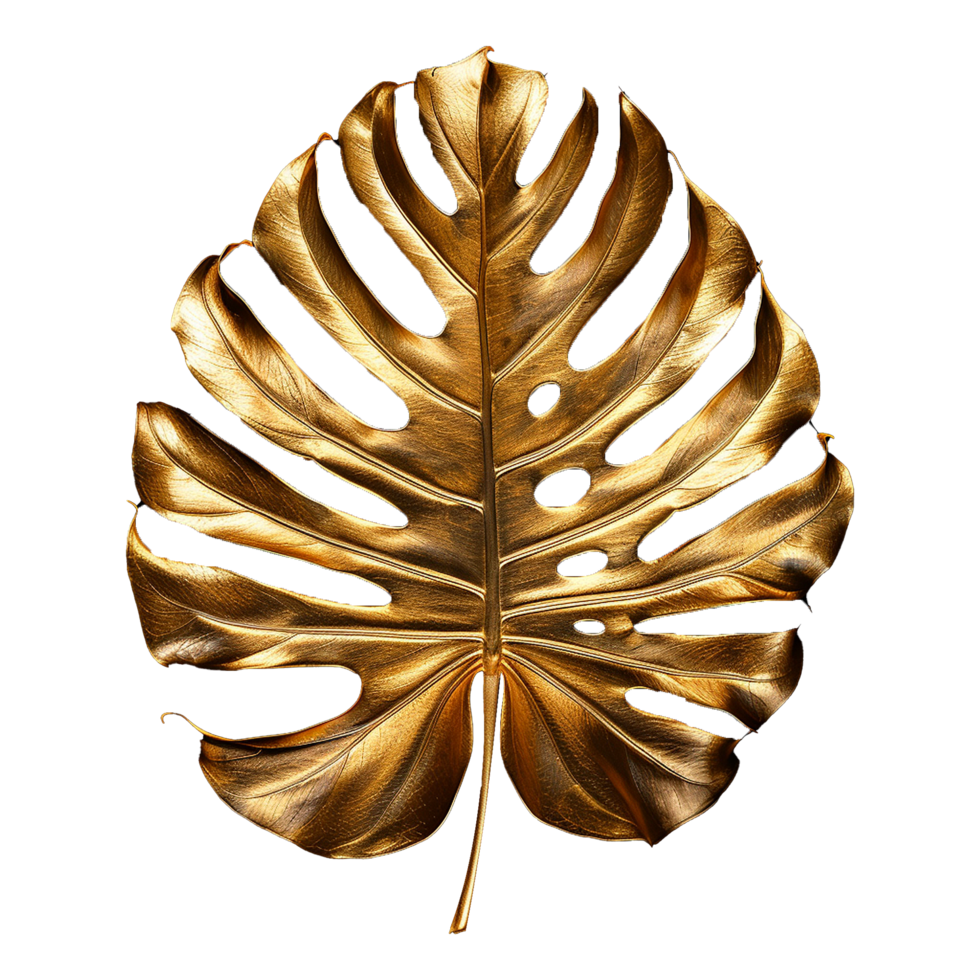 ai généré monstera plante d'or feuille isolé sur une transparent Contexte png