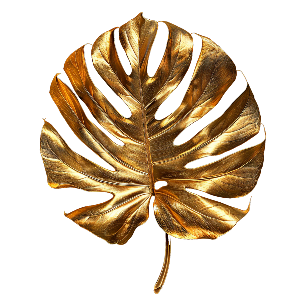 AI generated Monstera plant golden leaf isolated on a transparent background png