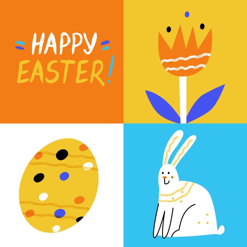 Happy Easter poster with doodle lettering vector