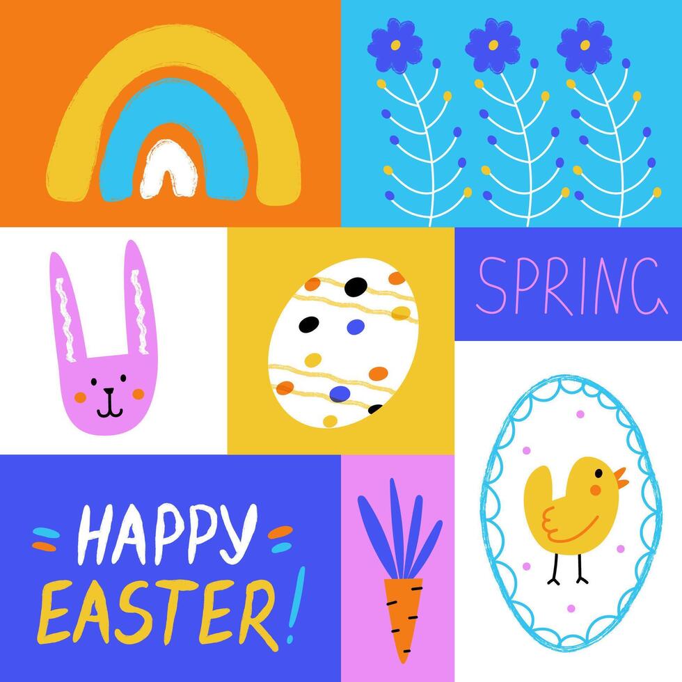 Happy Easter poster with doodle lettering vector