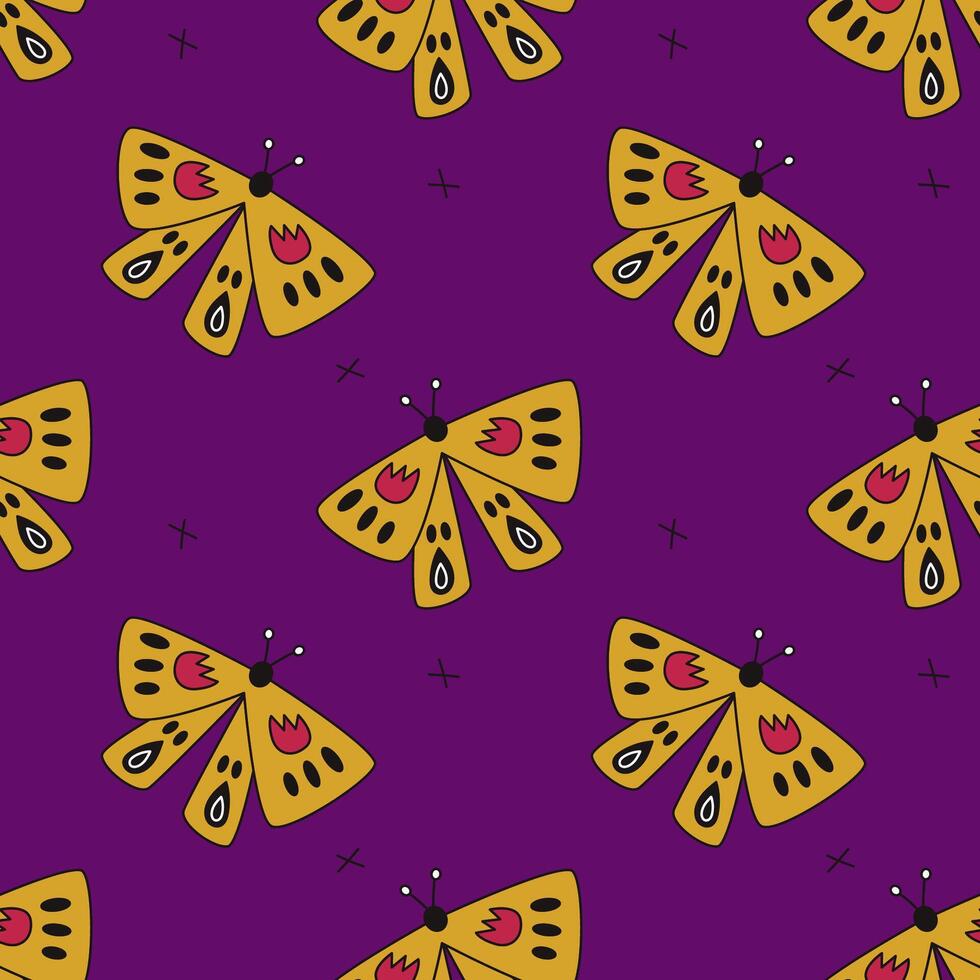 Pattern with magic hand drawn moths vector