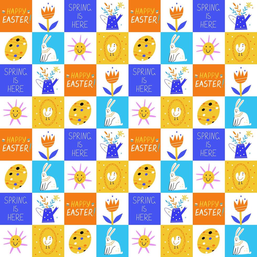 Seamless pattern with cartoon Easter elements vector