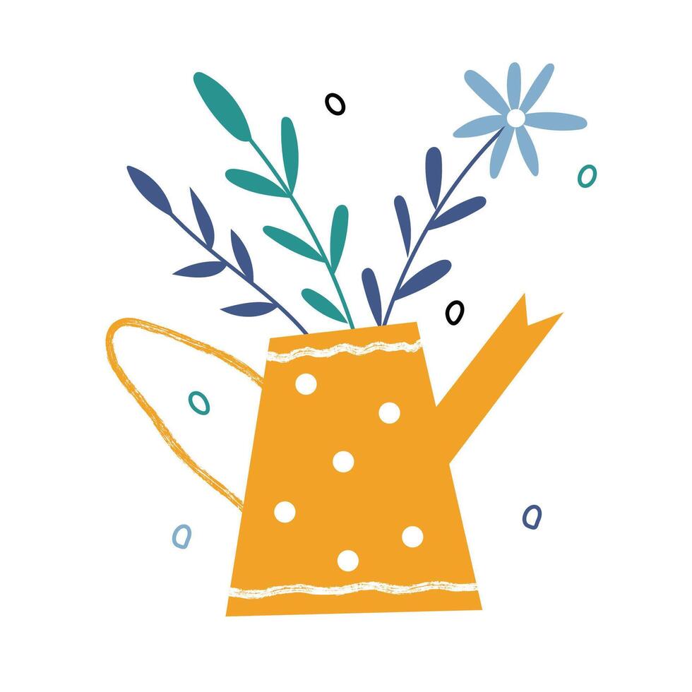 Vector illustration with watering can and flowers