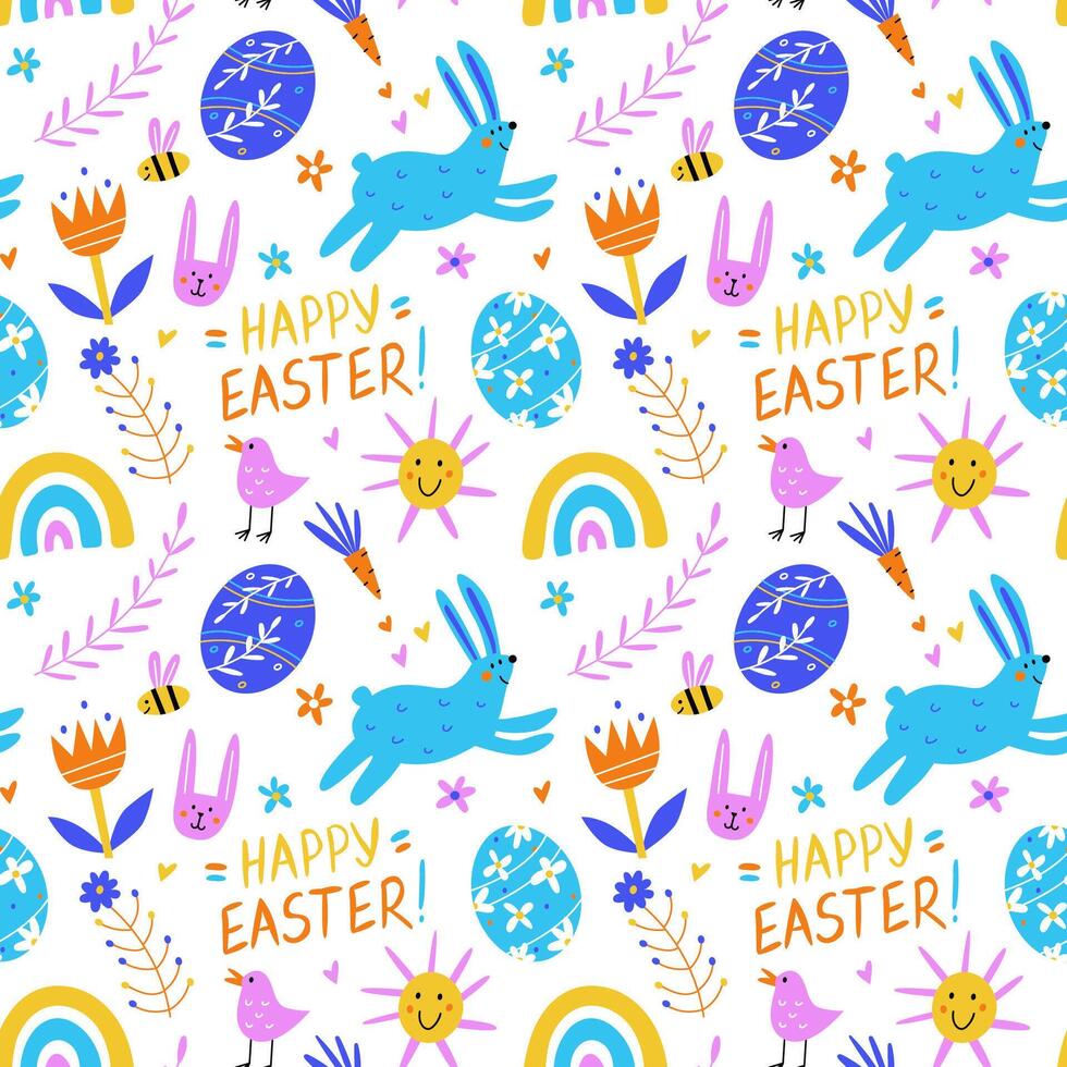 Seamless pattern with cartoon Easter elements vector