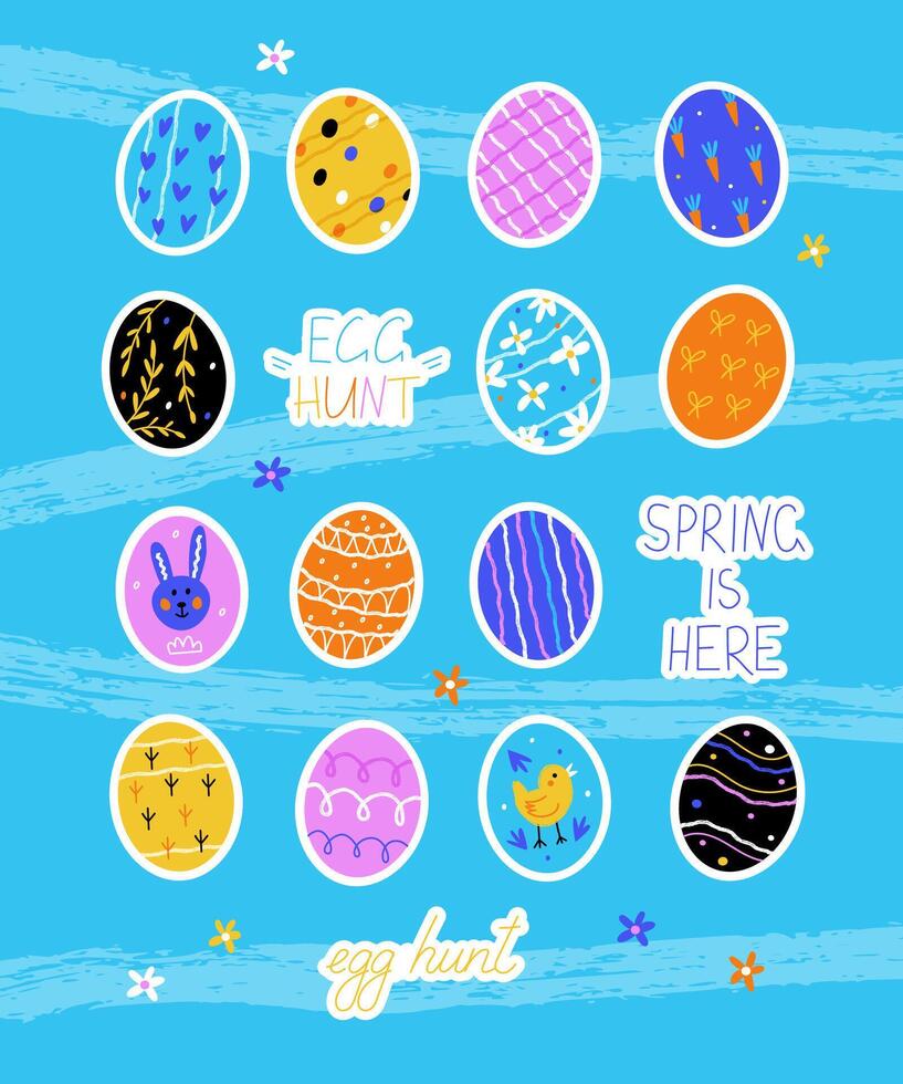 Set of vector Easter stickers for egg hunt