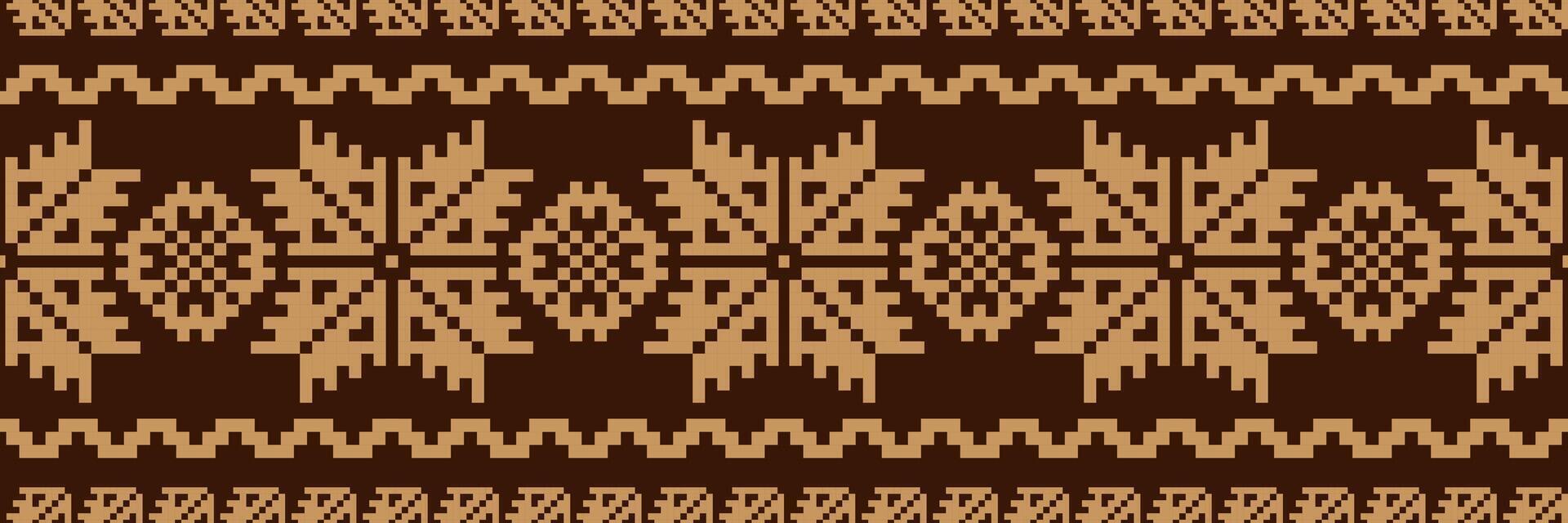 Ethnic geometric embroidery floral border pattern. Embroidery folk geometric floral shape seamless pattern. Ethnic cross stitch pattern use for textile border, table runner, tablecloth, etc. vector