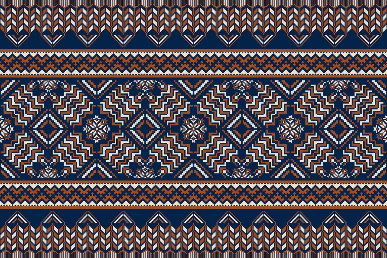 Colorful ethnic geometric embroidery pattern. Embroidery folk geometric shape seamless pattern. Ethnic embroidery pattern use for fabric, textile, home decoration elements, upholstery, etc. vector