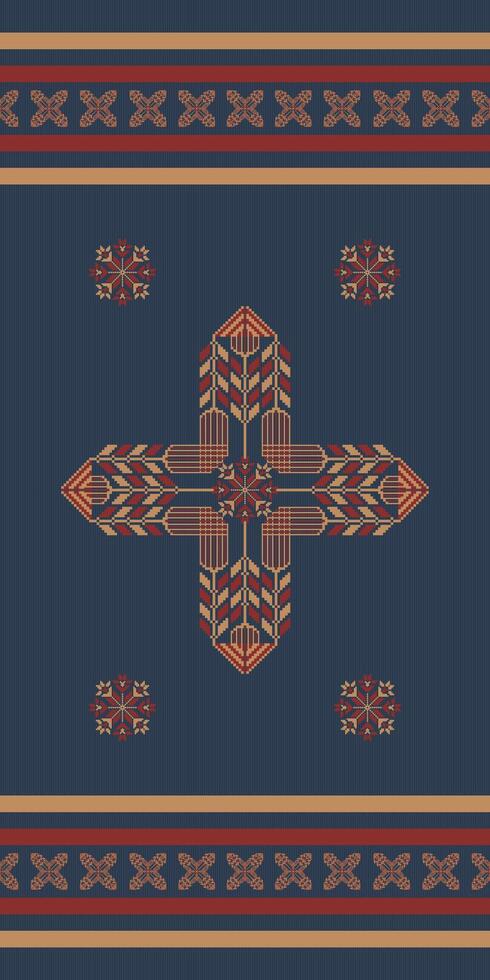 Geometric embroidery floral border pattern. Embroidery folk geometric floral seamless pattern. Ethnic geometric floral pattern use for textile border, area rugs, table runner, tablecloth, etc. vector