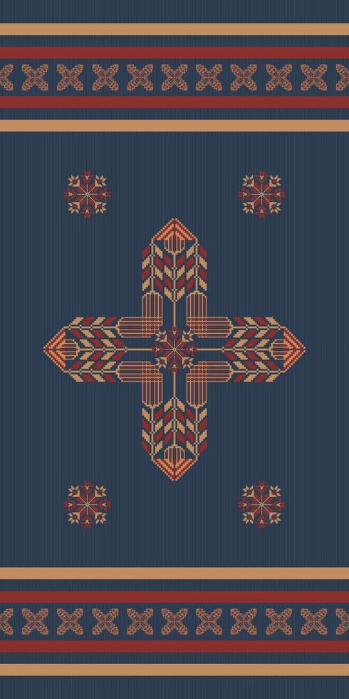 Geometric embroidery floral border pattern. Embroidery folk geometric floral seamless pattern. Ethnic geometric floral pattern use for textile border, area rugs, table runner, tablecloth, etc. vector