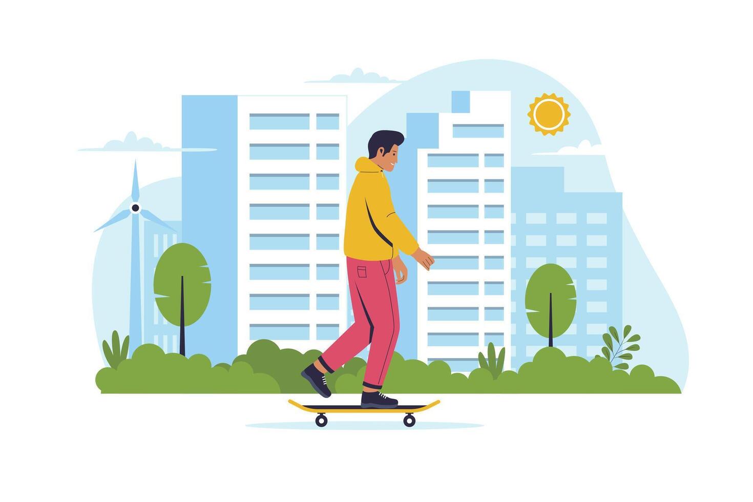 People riding skateboard on the modern city street vector illustration